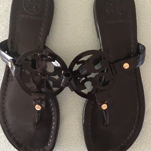 Like new, Tory Burch Miller black patent sandals.